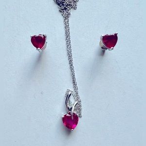 Heart Ruby SS Earrings and Pendant